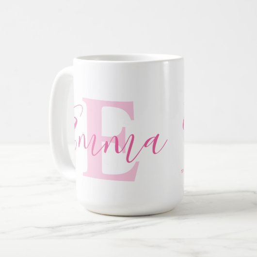 Mug Nom Emma signification et texte rose monogramme (Devant gauche)