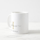 Mug Nom en écriture cursive Monogramme Élégant Gris Or (Devant gauche)