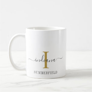 Mug Nom en écriture cursive Monogramme Élégant Gris Or