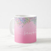 Mug Nom en écriture monogramme rose paillettes girly g (Devant gauche)