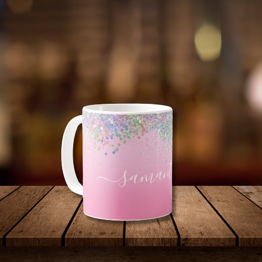 Mug Nom en écriture monogramme rose paillettes girly g