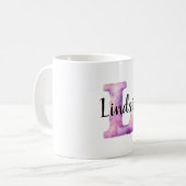 Mug Nom en lettre L confortable rose violet (Devant gauche)