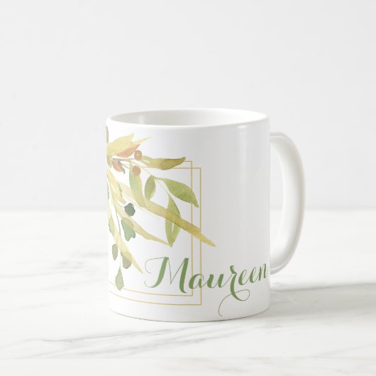 Mug Nom encadré de la feuille d'or (Devant droit)