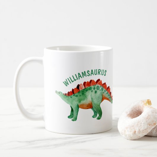 Mug Nom Enfants Funny Aquarelle Dinosaur  (Avec donut)