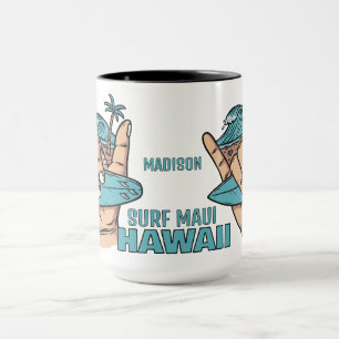Mug Nom et emplacement personnalisés Surf Shaka