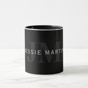 Mug Nom et monogramme modernes   Gris et noir
