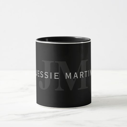 Mug Nom et monogramme modernes | Gris et noir (Centre)
