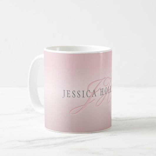 Mug Nom et monogramme | Soft FAUX Rose Gold Blush (Devant gauche)
