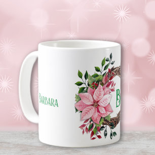 Mug Nom et nombre initial ou numérique, Poinsettia ros