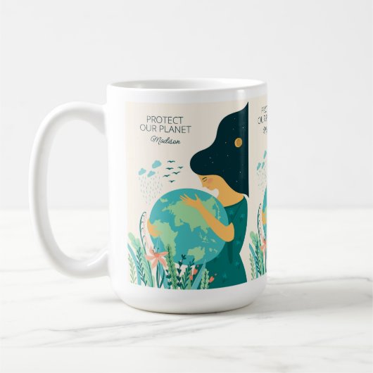 Mug Nom et texte personnalisés Planète Terre Mère (Gauche)