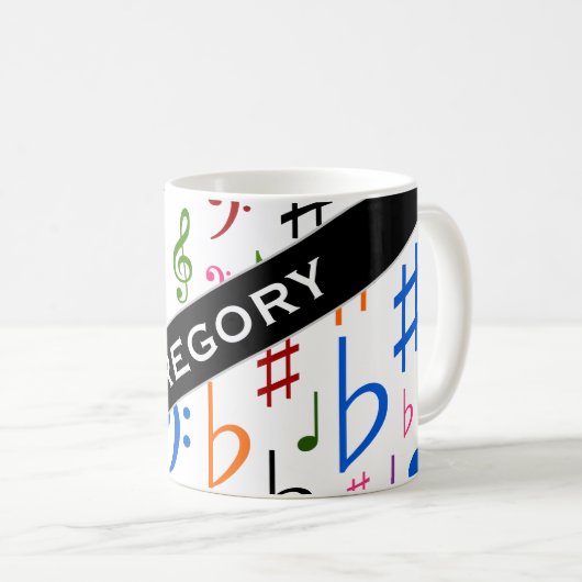 Mug Nom fait sur commande ; Beaucoup de notes et de (Devant droit)