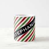 Mug Nom fait sur commande + Motif rayé rouge, blanc et (Centre)