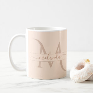 Mug Nom Féminin Élégant Monogramme Pastel Rose Script