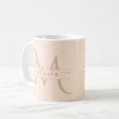 Mug Nom Féminin Élégant Monogramme Rose Pastel Script  (Devant gauche)