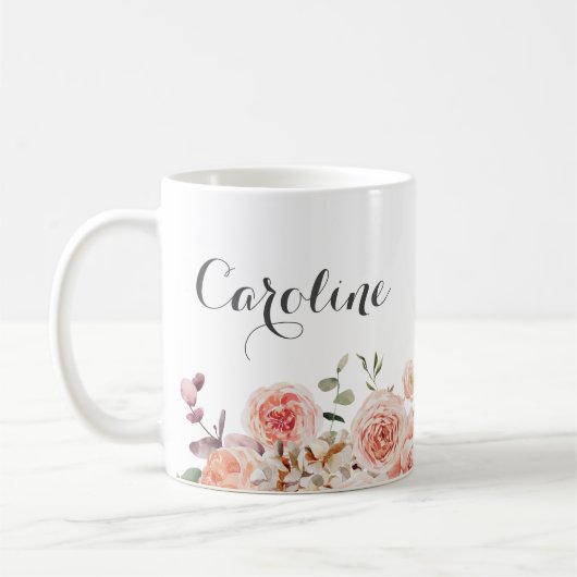 Mug Nom floral aquarelle Rose Poussiéreux (Gauche)