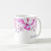 Mug Nom floral de coutume de frontière d'aquarelle (Devant droit)