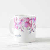 Mug Nom floral de coutume de frontière d'aquarelle (Devant gauche)