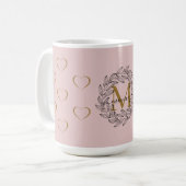 Mug Nom floral élégant Monogramme initial Rose Noir (Devant gauche)