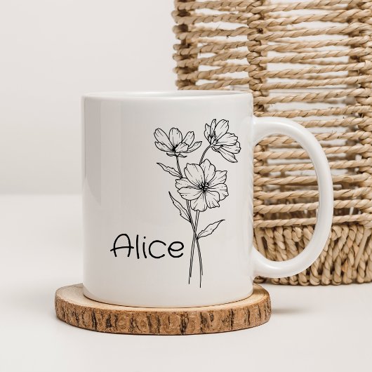 Mug Nom floral noir et blanc délicat