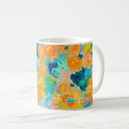 Mug NOM Floral Peint Artiste Coloré (Devant droit)