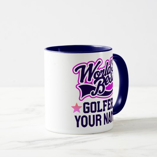 Mug Nom Golfeur Customisé moderne Texte bleu (Devant droit)
