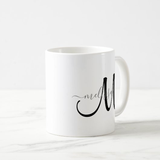 Mug Nom gris monogramme noir simple sur blanc (Devant droit)