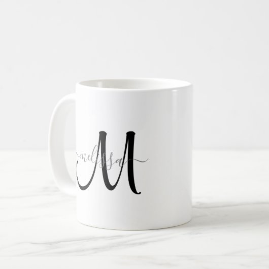 Mug Nom gris monogramme noir simple sur blanc (Devant gauche)