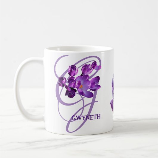 Mug Nom Gwyneth personnalisable boho fleuri violet (Gauche)