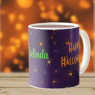 Mug Nom, Halloween Déplaisant Orange Araignées 11oz