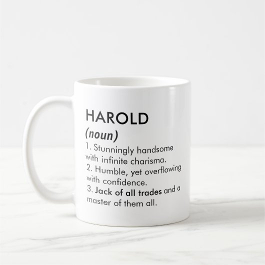 Mug Nom Harold, Nom modifiable, Nom personnalisé (Gauche)