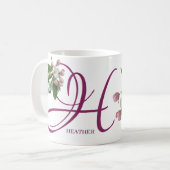 Mug Nom Heather personnalisable monogramme rose floral (Devant gauche)
