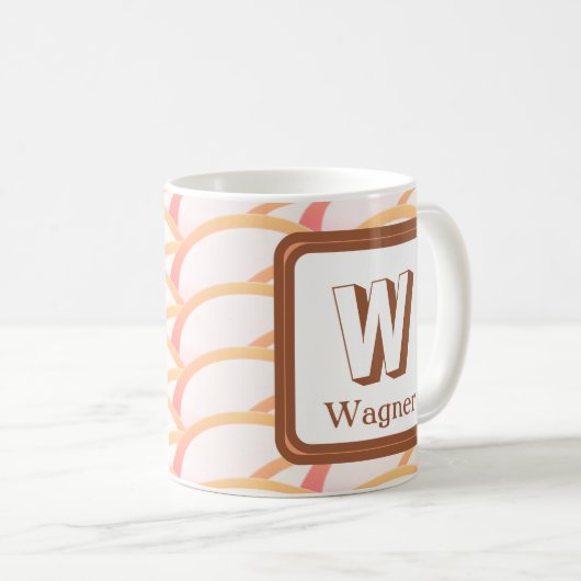 Mug Nom initial Corail rose Monogramme géométrique (Devant droit)