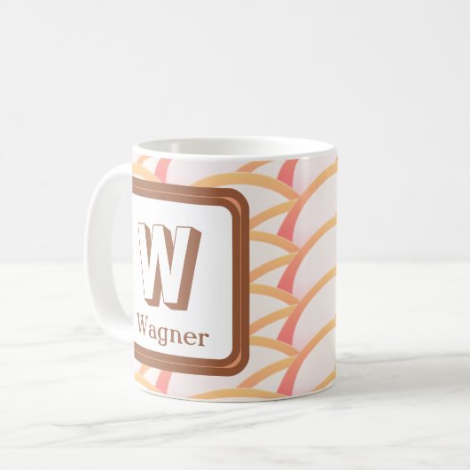 Mug Nom initial Corail rose Monogramme géométrique (Devant gauche)