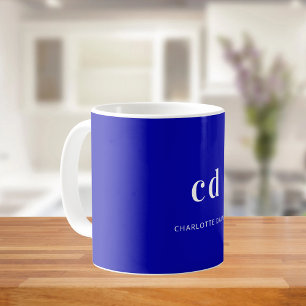 Mug Nom initial du monogramme blanc bleu royal