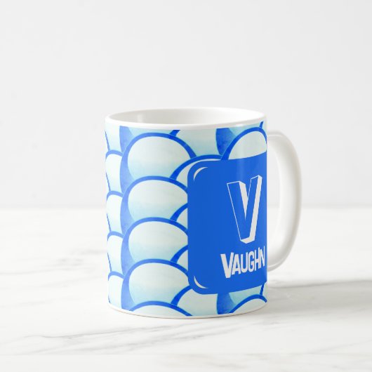 Mug Nom initial du monogramme bleu clair géométrique (Devant droit)