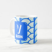 Mug Nom initial du monogramme bleu clair géométrique (Devant gauche)
