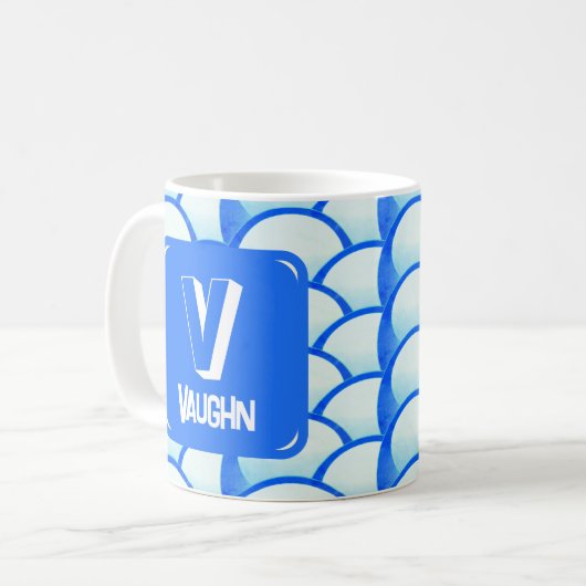 Mug Nom initial du monogramme bleu clair géométrique (Devant gauche)