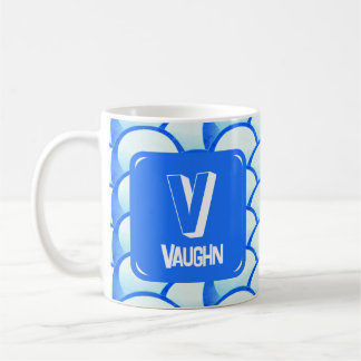 Mug Nom initial du monogramme bleu clair géométrique