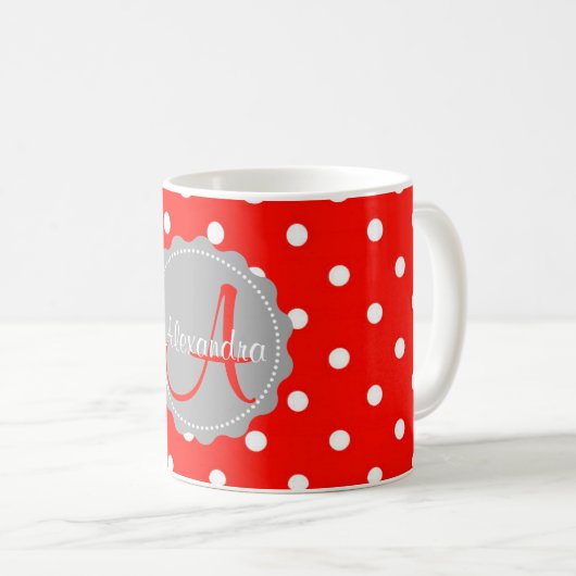 Mug Nom initial du monogramme du point de polka rouge (Devant droit)