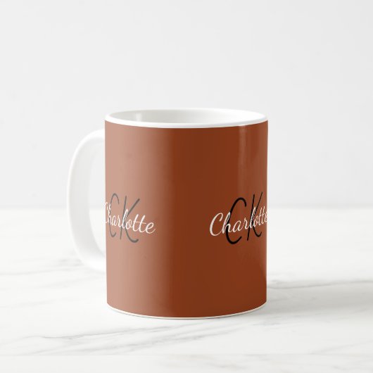 Mug Nom initial du monogramme orange brûlé (Devant gauche)