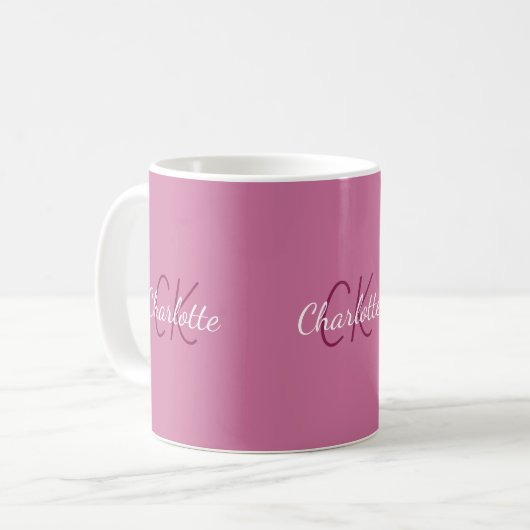 Mug Nom initial du monogramme rose (Devant gauche)