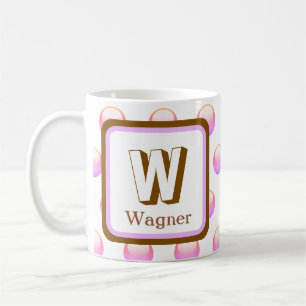 Mug Nom initial Pink Coral Polka Dot Monogramme