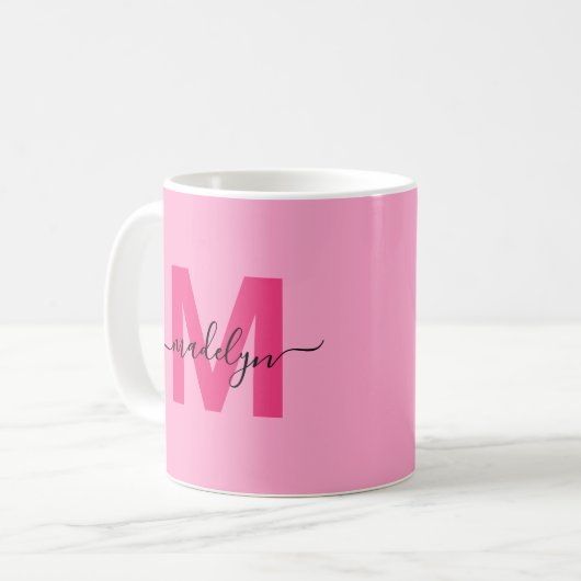 Mug Nom initial rose chaud Monogramme (Devant gauche)