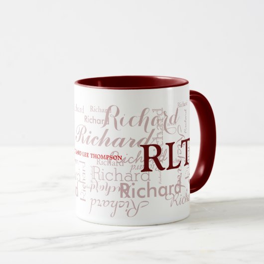 Mug nom & initiales typographie personnalisée marron (Devant droit)