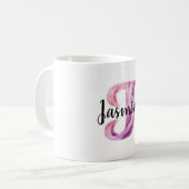 Mug Nom J de lettre rose violet confortable  (Devant gauche)