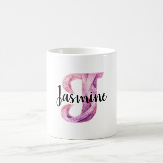 Mug Nom J de lettre rose violet confortable  (Centre)
