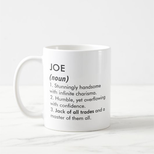 Mug Nom Joe, Nom modifiable, Nom personnalisé (Gauche)