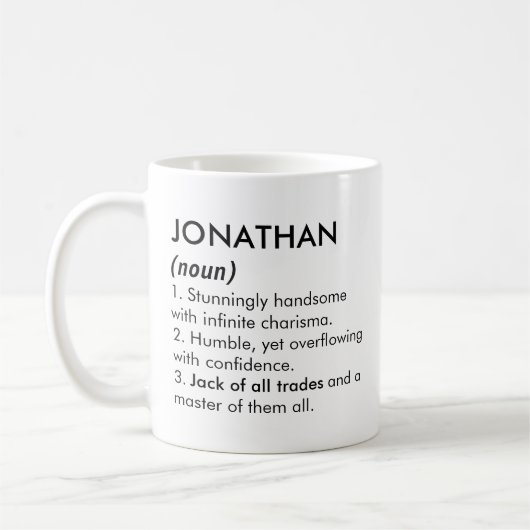 Mug Nom Jonathan, Nom modifiable, Nom personnalisé (Gauche)