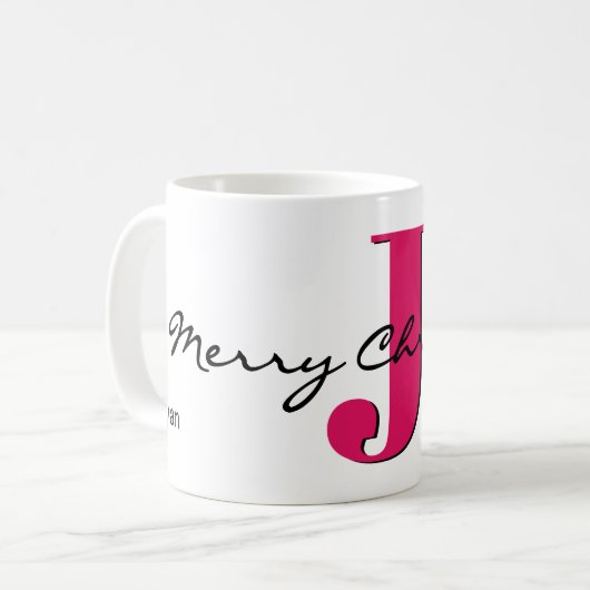 Mug Nom, Juillet Ruby Red Birthstone | Joyeux Noël (Devant gauche)