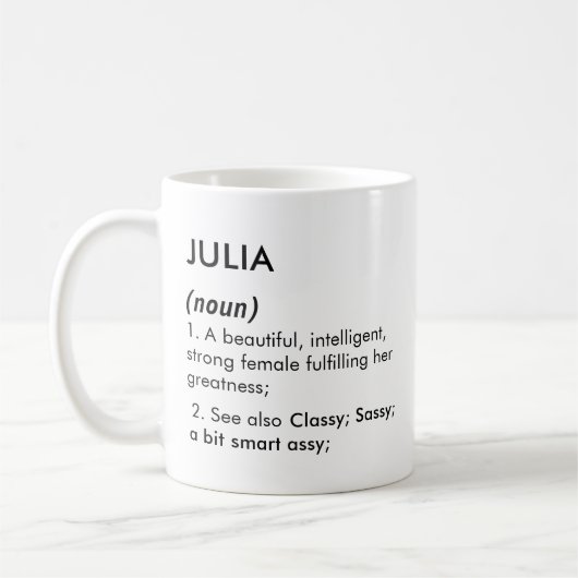 Mug Nom Julia, Nom modifiable, Nom personnalisé (Gauche)